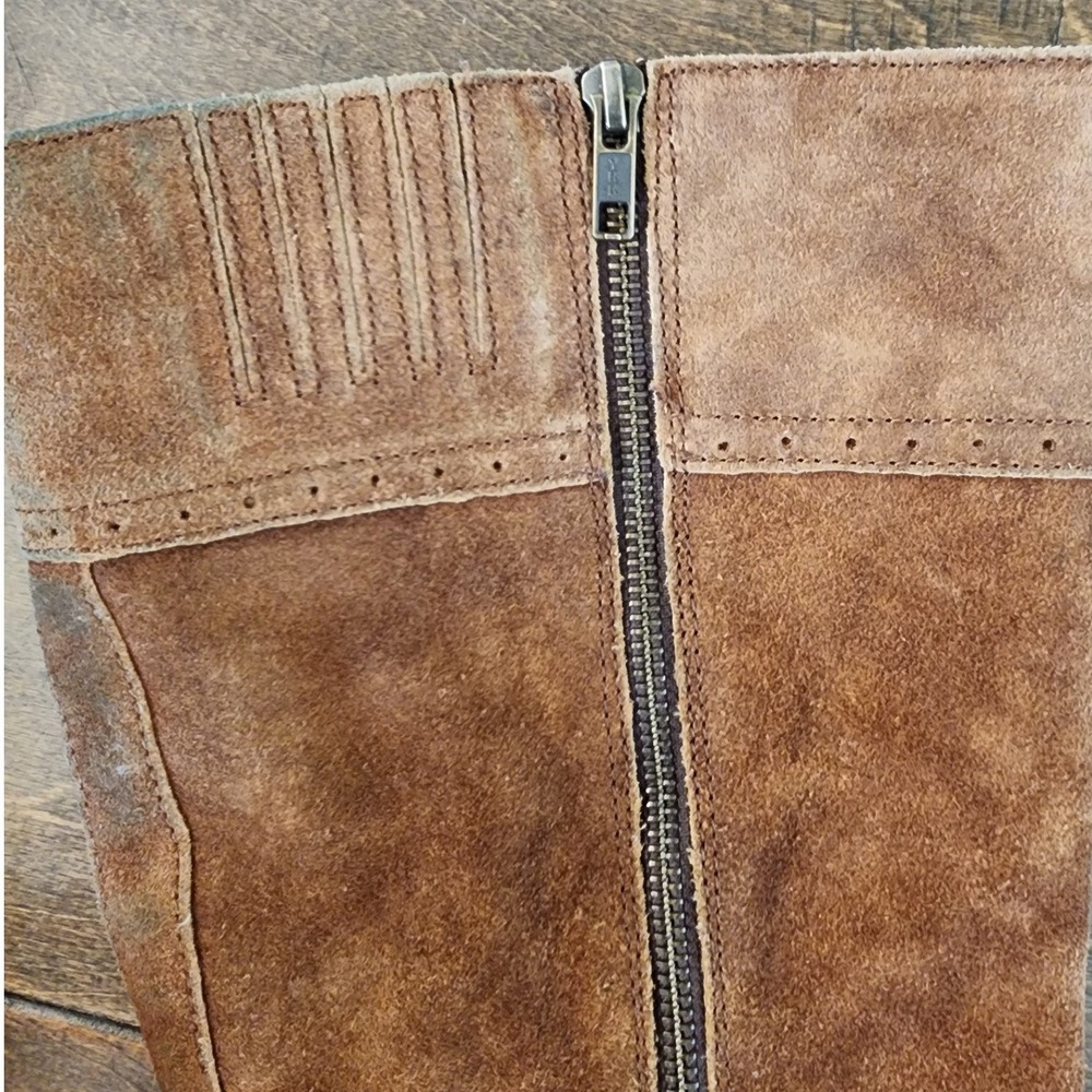 Born Poly Brown Suede Knee High Riding Boots Plaid Lining. Festival Gritty Boho - Picture 13 of 14